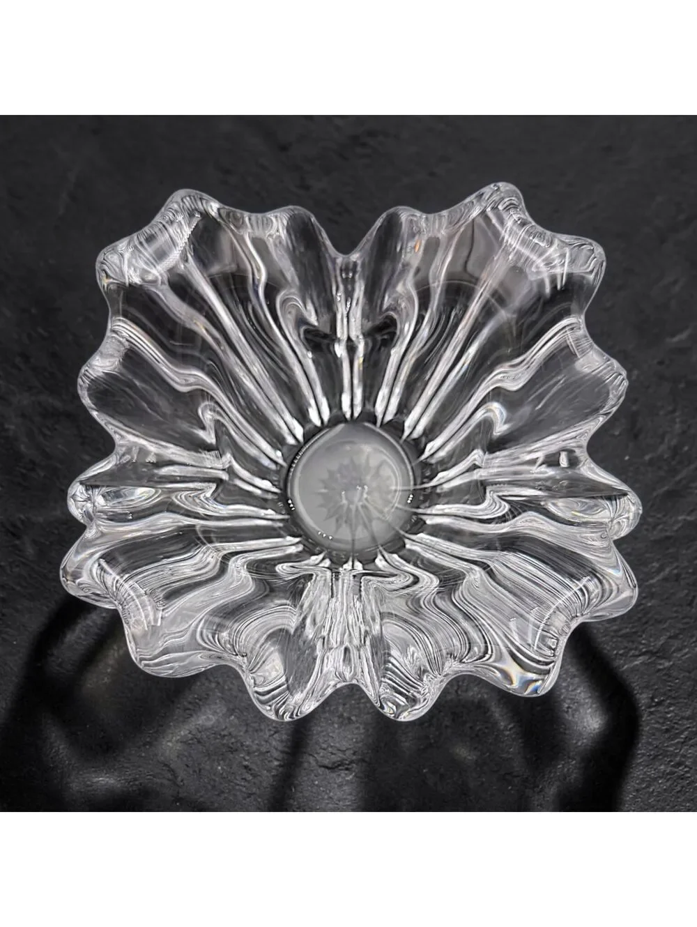 Vintage Clear Crystal Ruffled Flower Bowl 6